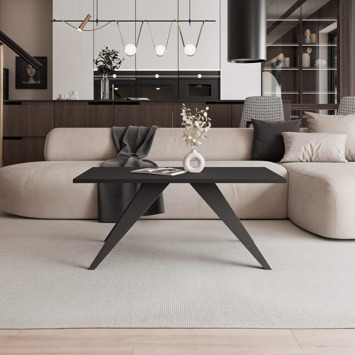 COUCHTISCH AIRA 120/60/48 cm Rechteckig, Schwarz - Schwarz, Metall (60/120/48cm) - Idohome
