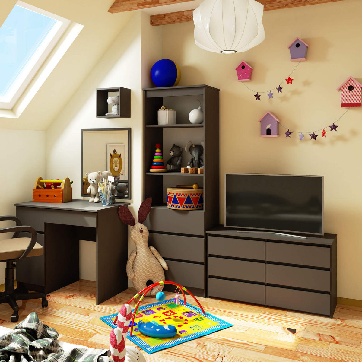 KOMMODE Graphit Grau 57/100/35 - Graphitfarben, Holzwerkstoff (100/57/35cm) - RAUMHIRSCH FURNITURE