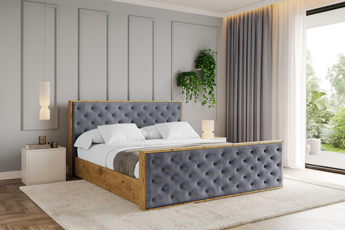 POLSTERBETT mit Bettkasten, Fußteil und Lattenrost, Boxbett ohne Matratze - ENZO3-Z 180x200 Dunkelgrau - Dunkelgrau, Holzwerkstoff/Textil (180/200cm) - ALTDECOR