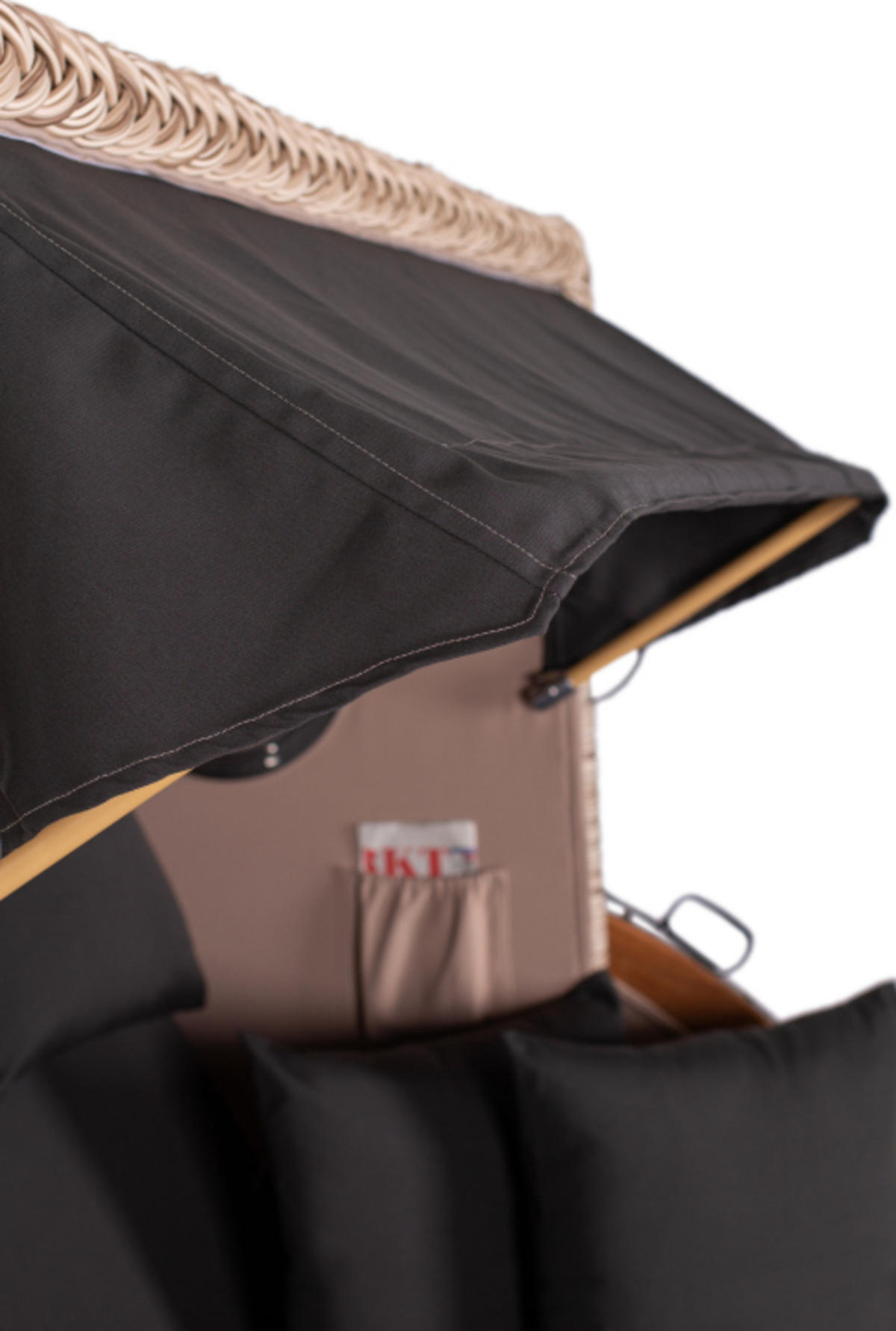 STRANDKORB XXL Düne Grande Teak PE Shell - Schwarz/Braun, Metall (142/170/95cm) - Mr. Deko