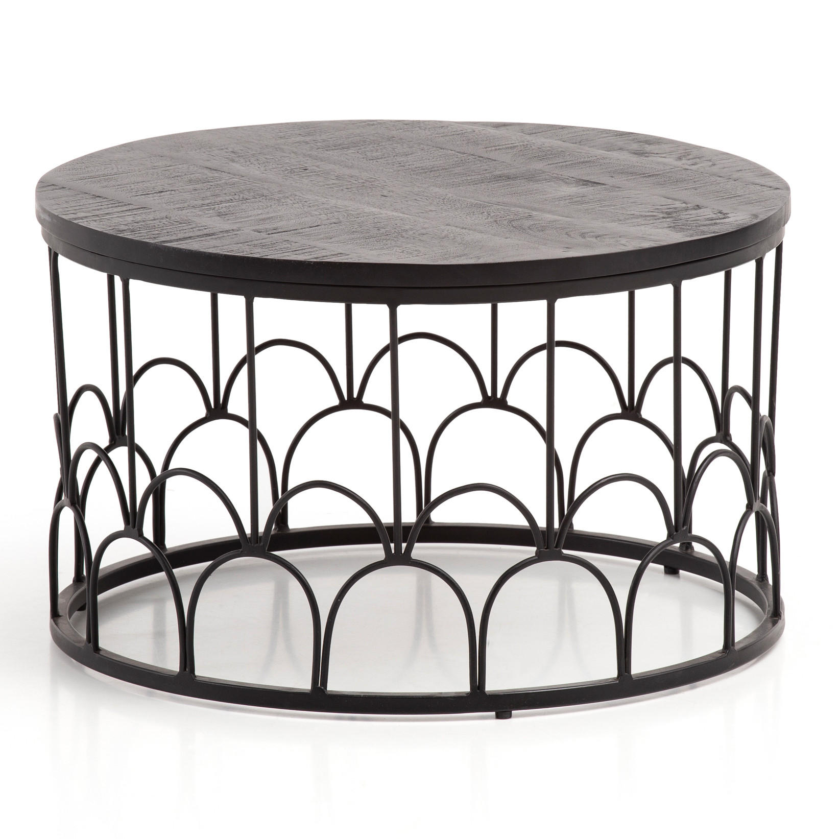 COUCHTISCH Rund in Schwarz aus Mango Massivholz mit Metallgestell, 60x60x36cm, Industrial Design - Schwarz, Holz/Metall (60/60/36cm) - KADIMA DESIGN