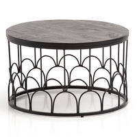 COUCHTISCH Rund in Schwarz aus Mango Massivholz mit Metallgestell, 60x60x36cm, Industrial Design - Schwarz, Holz/Metall (60/60/36cm) - KADIMA DESIGN