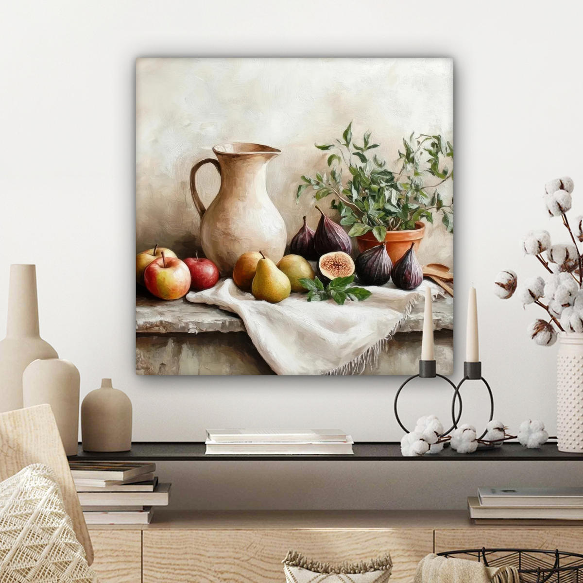 LEINWANDBILD Obst - Kräuter - Ländlich Wandbild Wohnzimmer 50x50 cm - Naturfarben, Textil (50/50cm) - MuchoWow