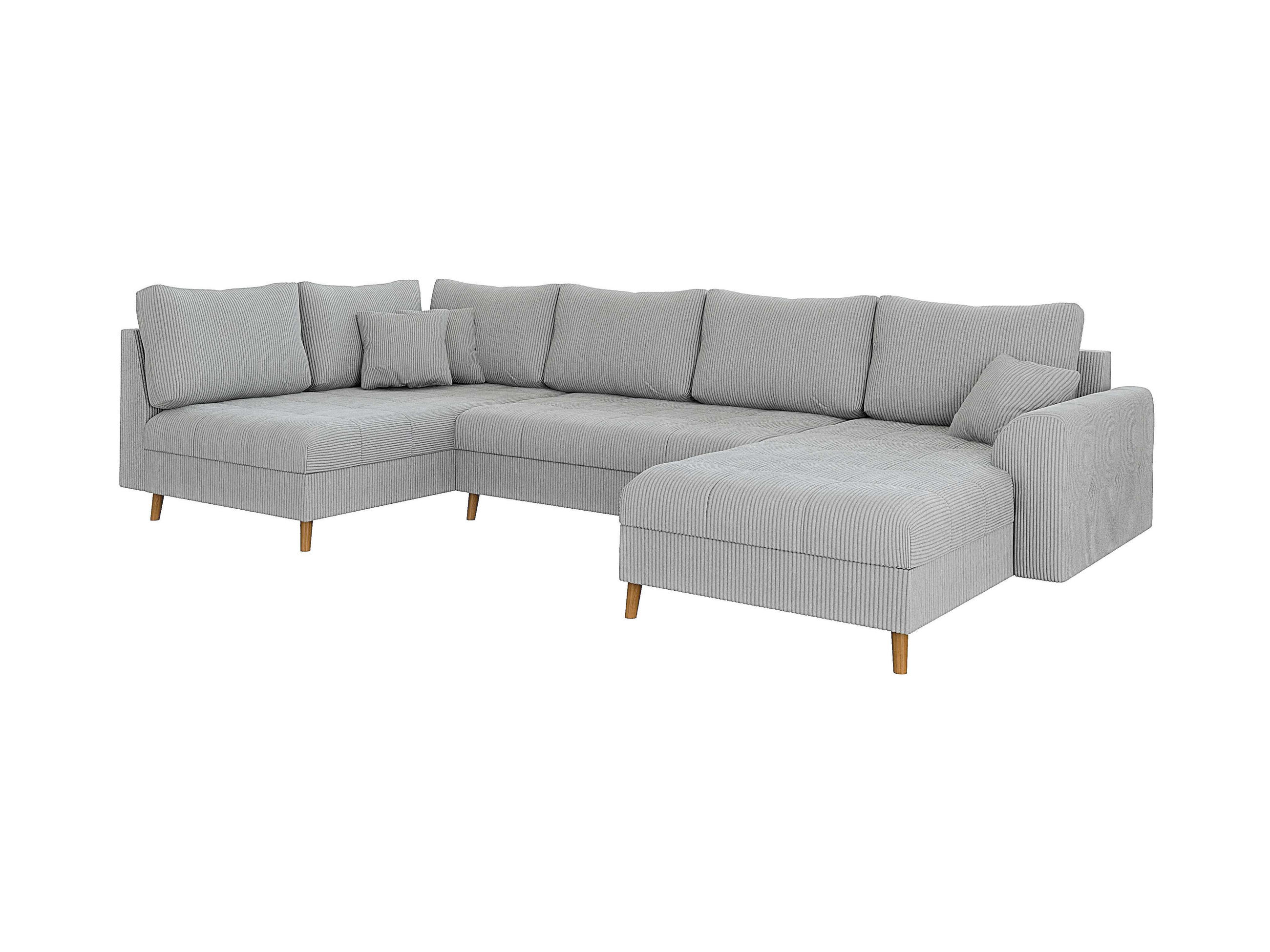 WOHNLANDSCHAFT Alma Hellgrau Cord - Ottomane rechts - Hellgrau/Braun, Holz/Textil (310/81/161cm) - S-Style Möbel