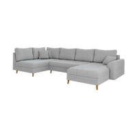 WOHNLANDSCHAFT Alma Hellgrau Cord - Ottomane rechts - Hellgrau/Braun, Holz/Textil (310/81/161cm) - S-Style Möbel