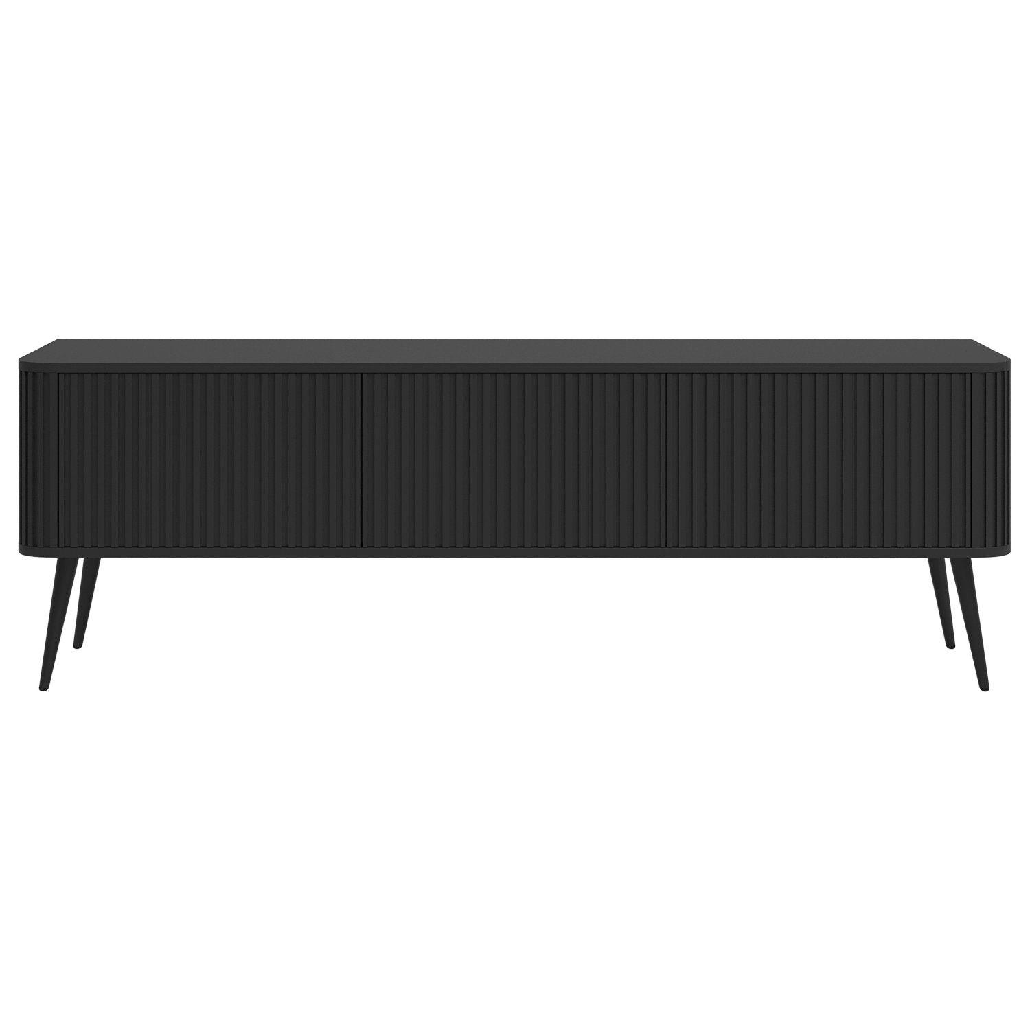 Selsey TV stolek Ovarlo černý s drážkovanými čely 3dveřový 163/49/38 cm