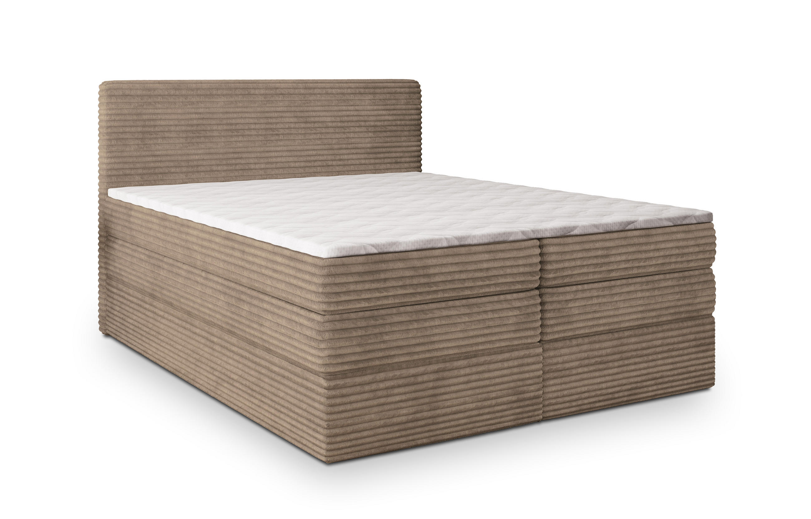 BOXSPRINGBETT LUNERA 160x200 cm mit Matratze und Topper - Beige - Beige, Holz (160/200cm) - MASSENO