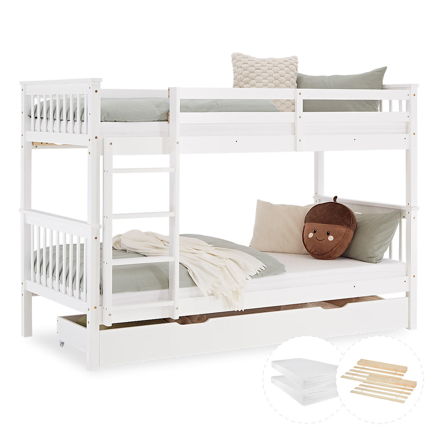 ETAGENBETT mit Matratze Bettkasten 90/200 cm Weiß - Weiß, Holz (90/200cm) - Homestyle4u