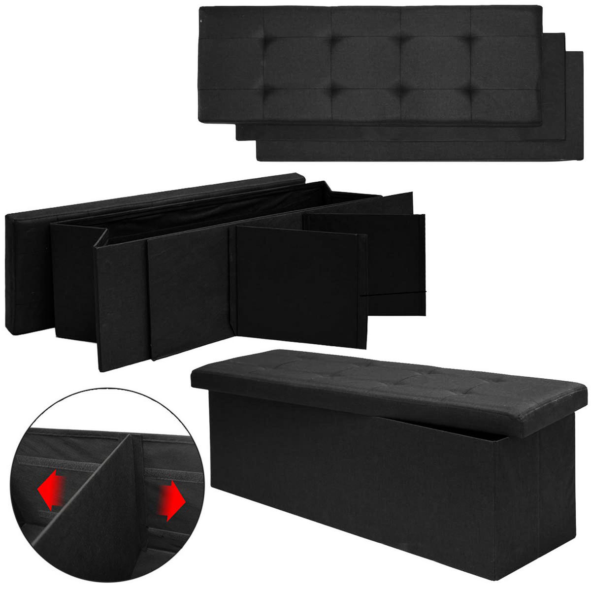 SITZBANK mit Stauraum, 110 cm, 120 Liter, Schwarz - Schwarz, Kunststoff (38/38/110cm) - Dunedesign