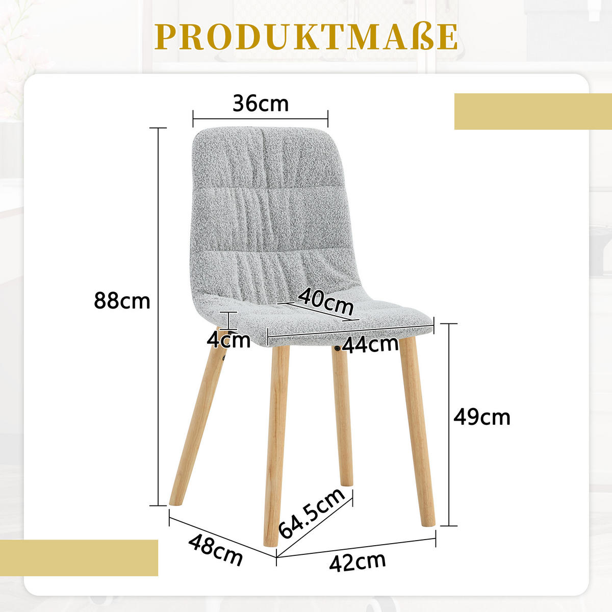STUHL-SET DE-36643 2 Stück mit Stoffbezug und Massivholzbeinen Hellgrau - Hellgrau, Holz (48/88/44cm) - ComfortXL