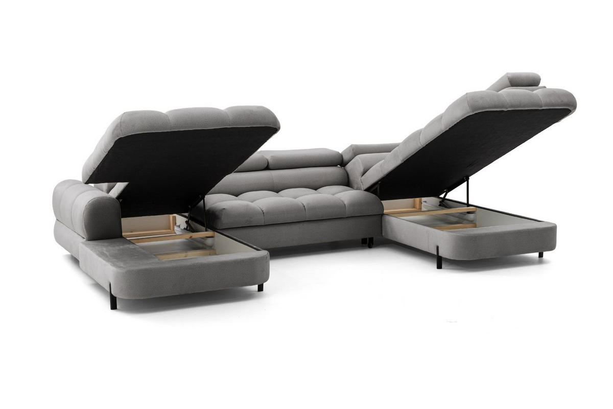 ECKSOFA U-Form BOWL U Rechts mit Schlaffunktion 125x265 Velours Grau - Schwarz/Grau, Holz/Textil (195/90/339cm) - Muffo