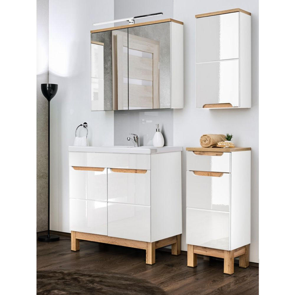 BADMÖBEL-SET 4-TLG. Solna-56 - Weiß, Holzwerkstoff (130/200/46cm) - Lomado