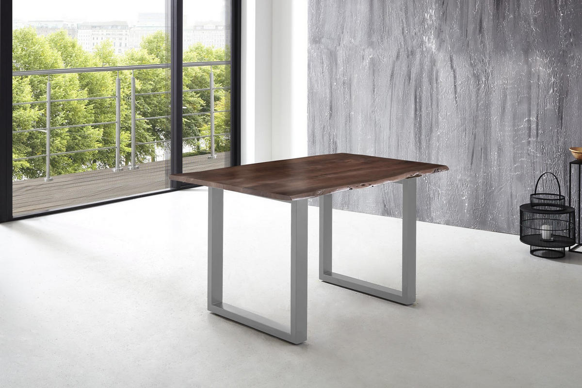 ESSTISCH LUBIN - Silberfarben/Braun, Holz/Metall (90/180/77cm) - SAM