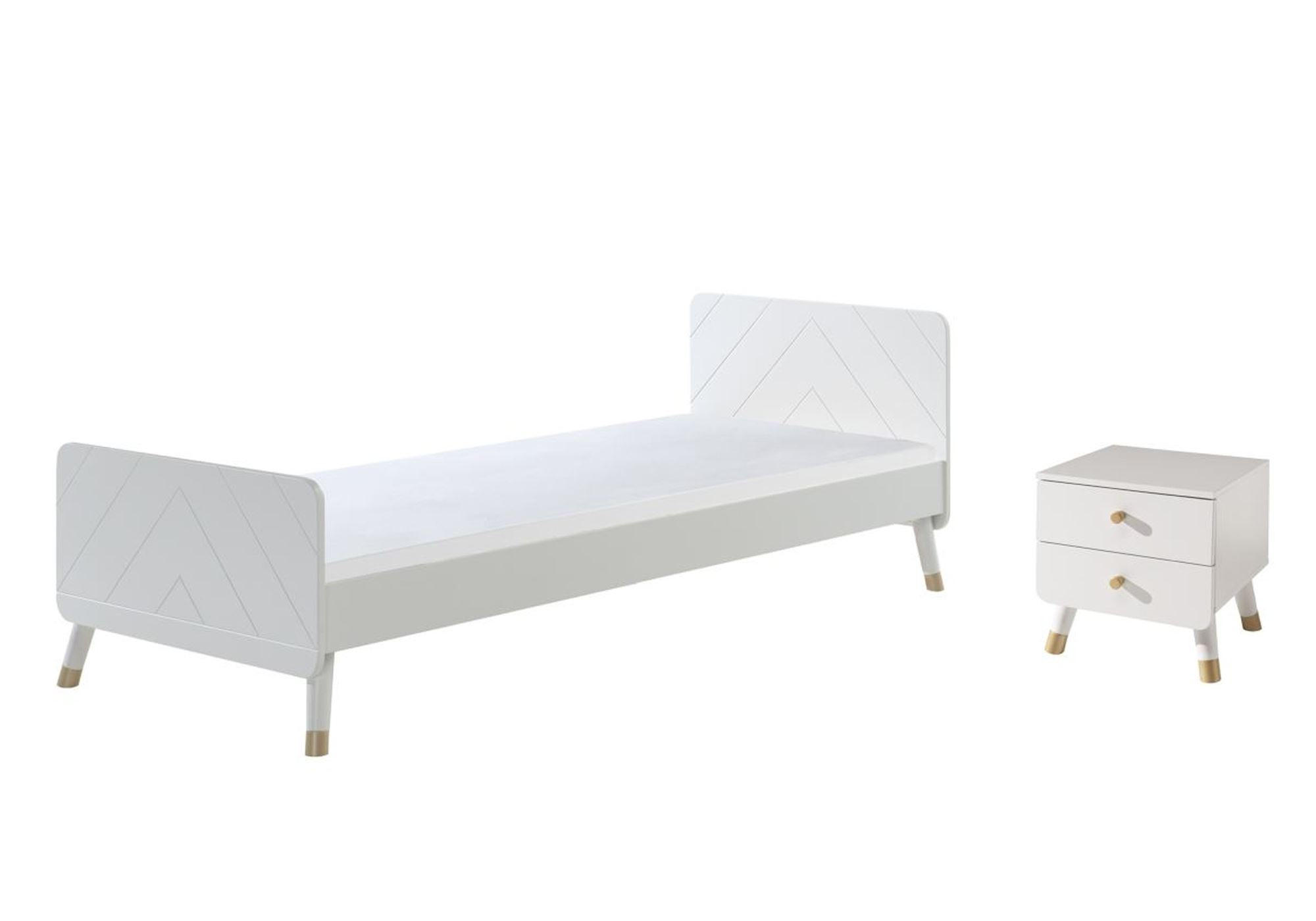 BETT mit Nachtkommode Kamillah aus MDF in Satin Weiß - Weiß, Holzwerkstoff (90/200cm) - 58aufmkessel