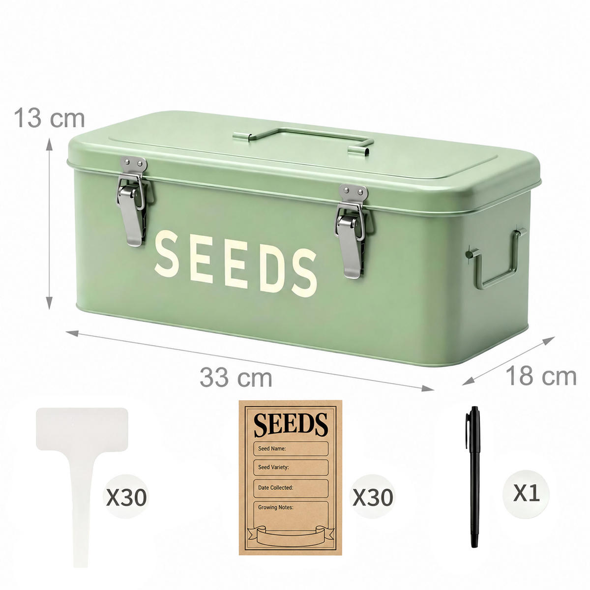 SAATGUTBOX Salbei Metall 3 Fächer 30er-Set Saatguttüten - Grün, Metall (33/13/18cm) - Relaxdays