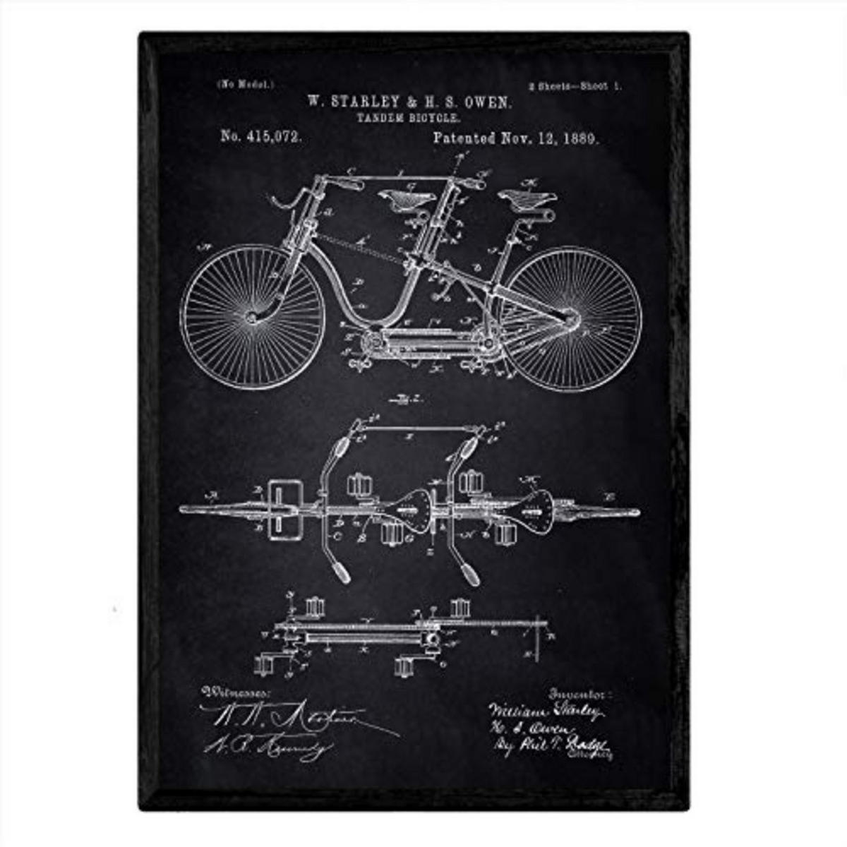 POSTER Tandem-Fahrrad Patent A3 Rahmenlos - Klar, Papier (29.7/5/42cm) - Nacnic