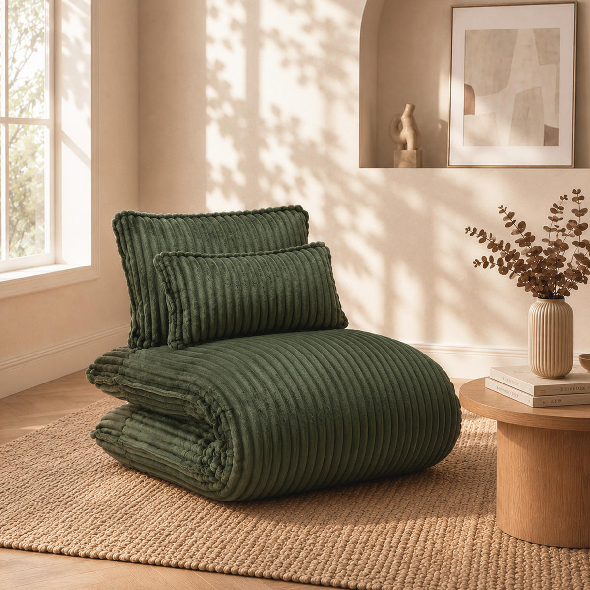SCHLAFSESSEL 2-in-1, Cord, Metall--Rückenlehne, 227cm Länge, Grün - Grün, Textil/Metall (74.5/78.5/107cm) - LVHOM