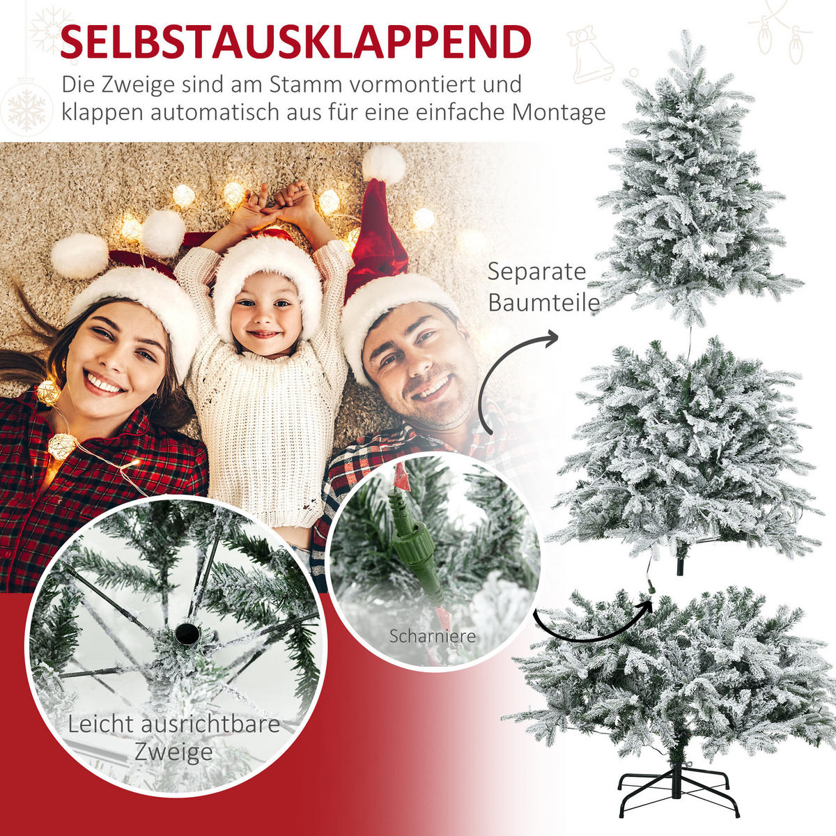 WEIHNACHTSBAUM, 180 cm, Kunststoff, Stahl, Weiß - Weiß, Kunststoff (180cm) - HOMCOM