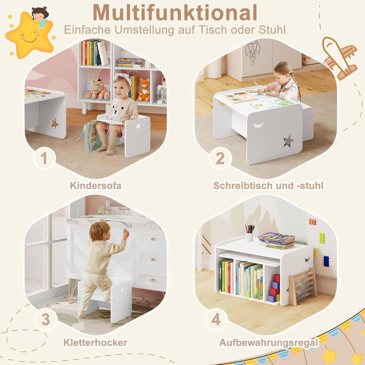 KINDERSITZGRUPPE für Zuhause Kindergarten, Weiß - Weiß, Holzwerkstoff (65.5/53/42cm) - Woltu