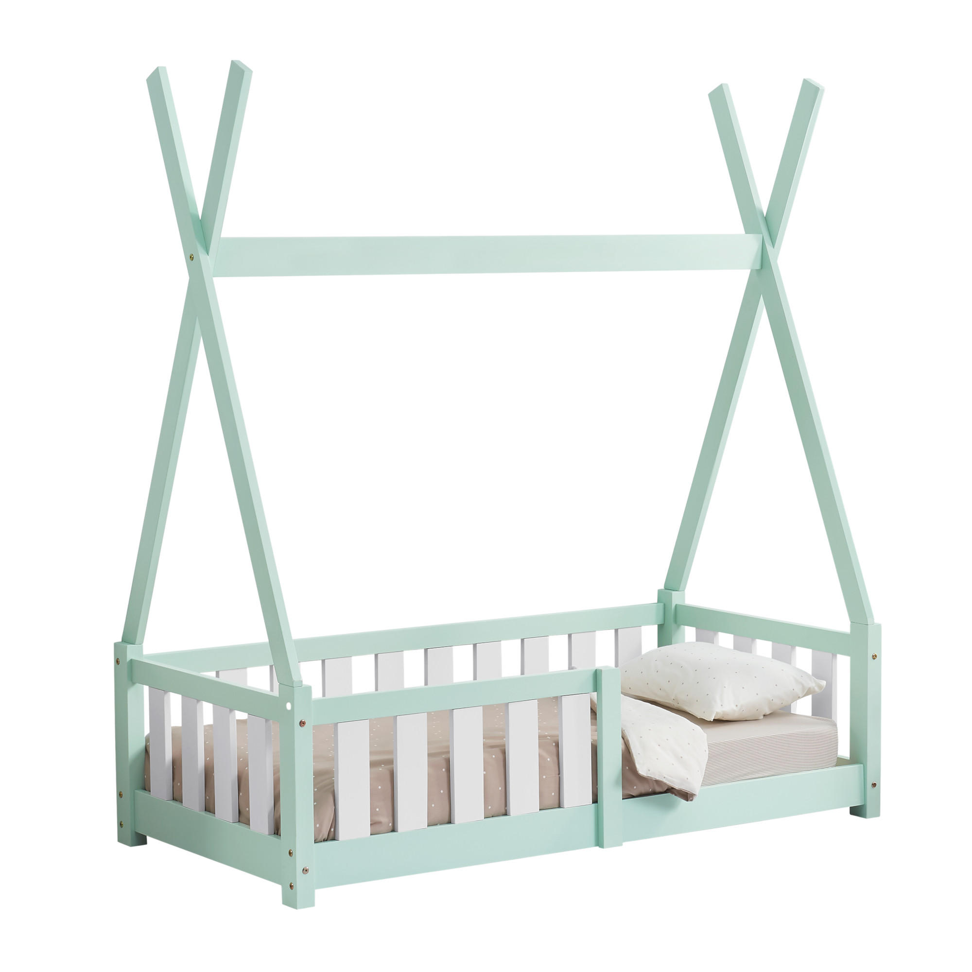 KINDERBETT Helsingborg - Mintgrün, Holz (70/140cm) - [en.casa]