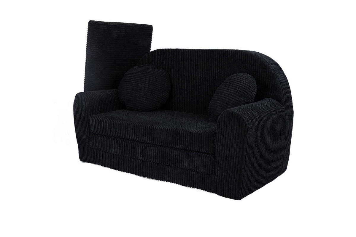 KINDERSOFA MIT VERLÄNGERUNG aus Kuschel-Cord in Schwarz - Schwarz, Textil (100/60/50cm) - Fortisline