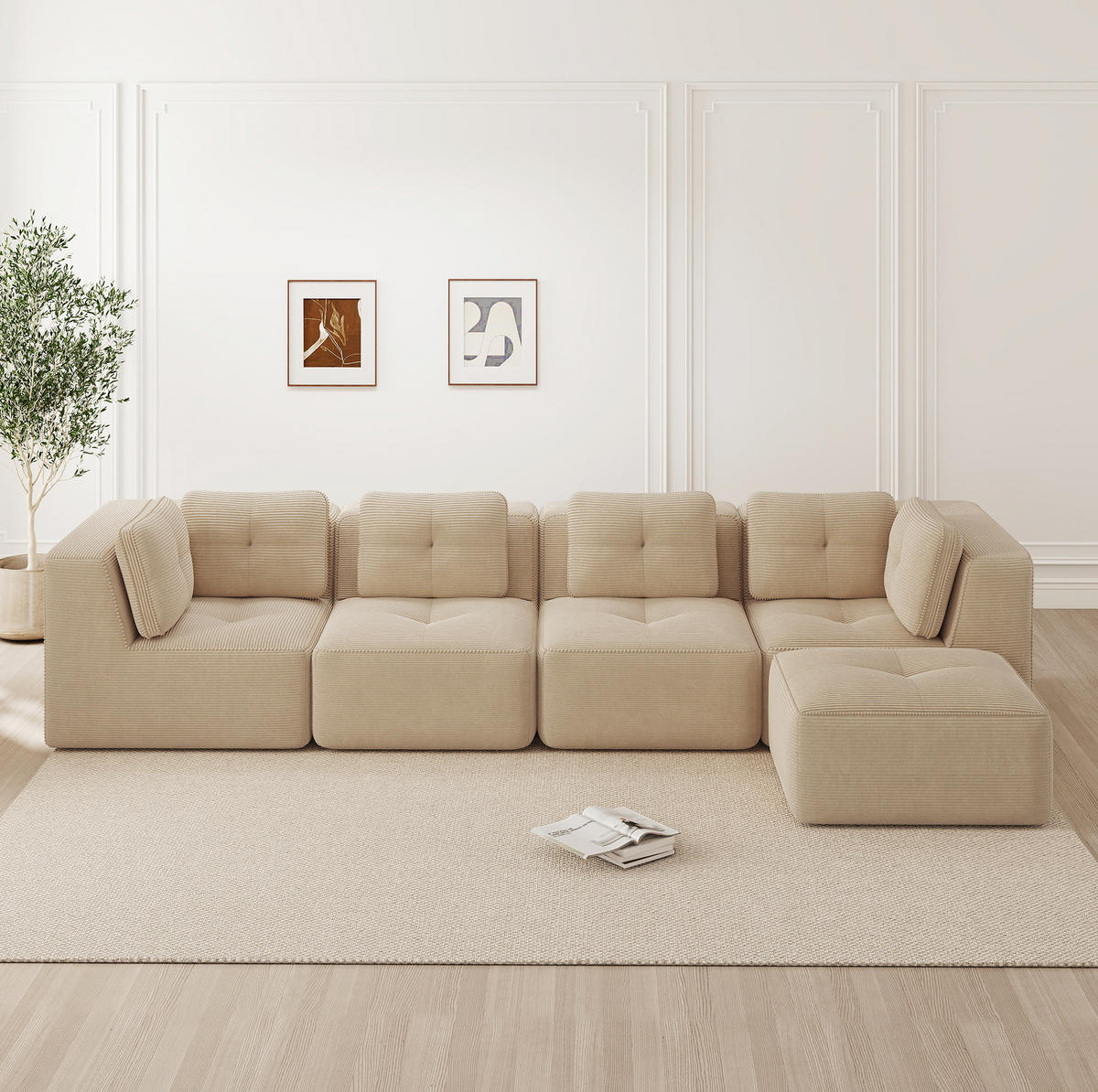 ECKSOFA 386/177/69 cm Beige aus Cord modular ohne Aufbau - Beige, Textil (177/386cm) - OKWISH