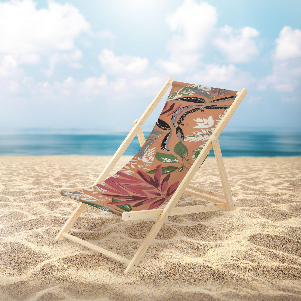 LIEGESTUHL 2er Set Floral Braun-Rot-Grün - Braun, Holz (57.5/83/100cm) - ECD-Germany