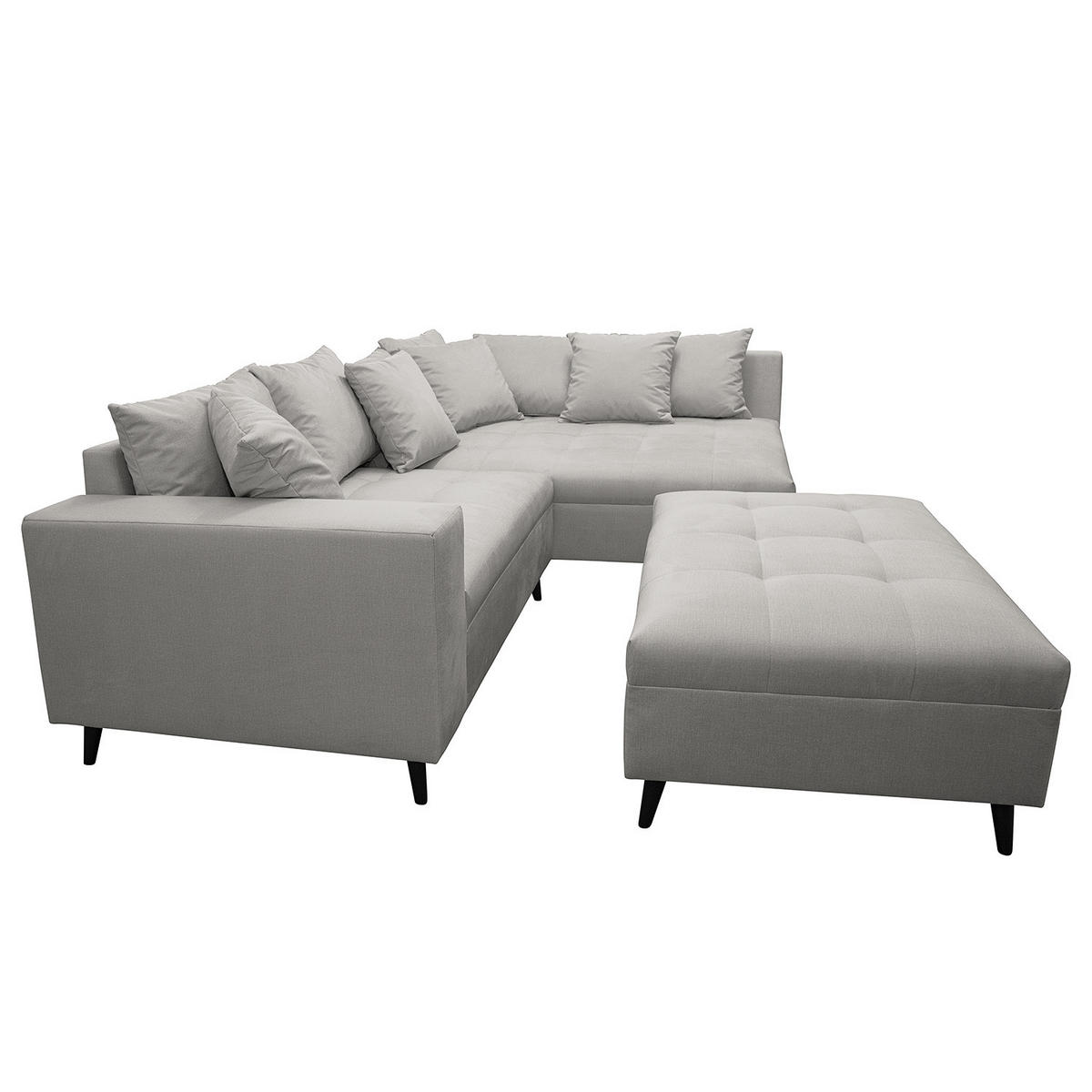 ECKSOFA mit Hocker - Grau, Holz/Birkenholz (247/174cm) - home24