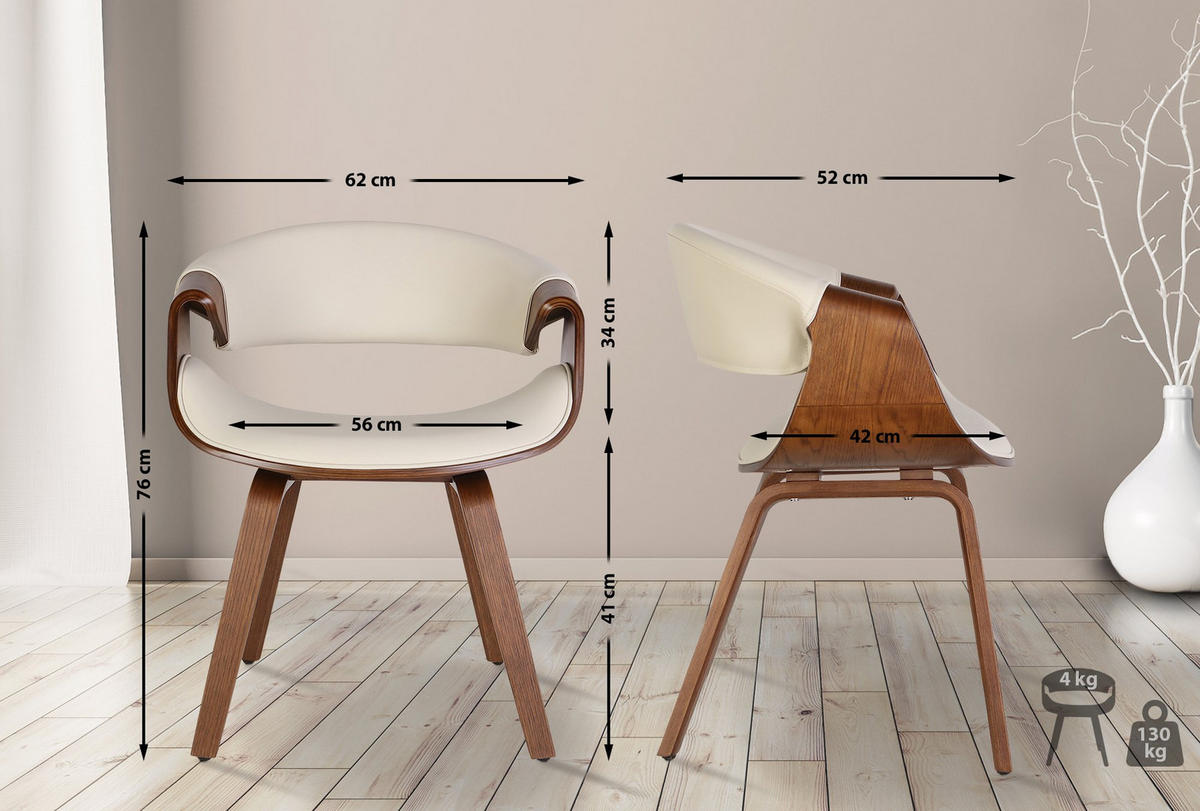 STUHL Lederlook Creme - Eukalyptusholzfarben/Creme, Holz/Textil (62/76/52cm) - CLP
