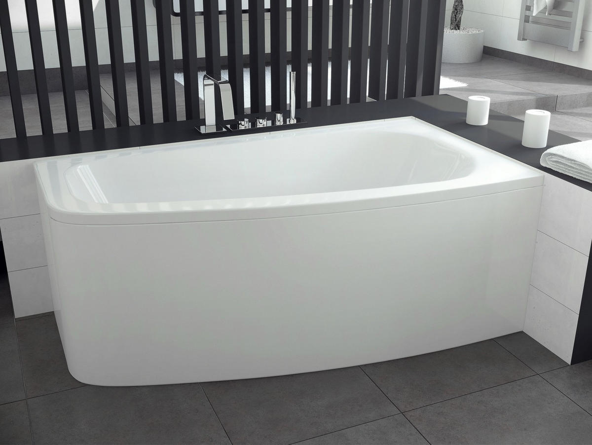 BADEWANNE Eckwanne LUNA 150/80 Rechts Ablauf & Füße - Weiß, Kunststoff (80/60.5/150cm) - bad land