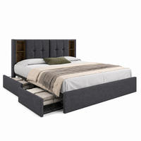 BETT mit 4 Schubladen und Ladestation 160x200 cm Leinen Grau - Grau, Metall (160/200cm) - Meubliv