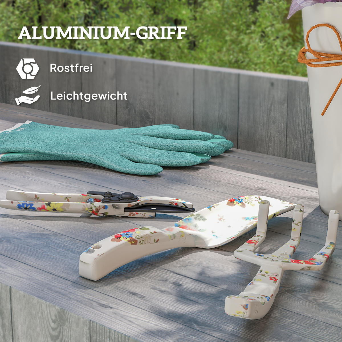 GARTENWERKZEUG-SET aus Aluminium Mehrfarbig - Multicolor, Metall (7/3/26.5cm) - Outsunny