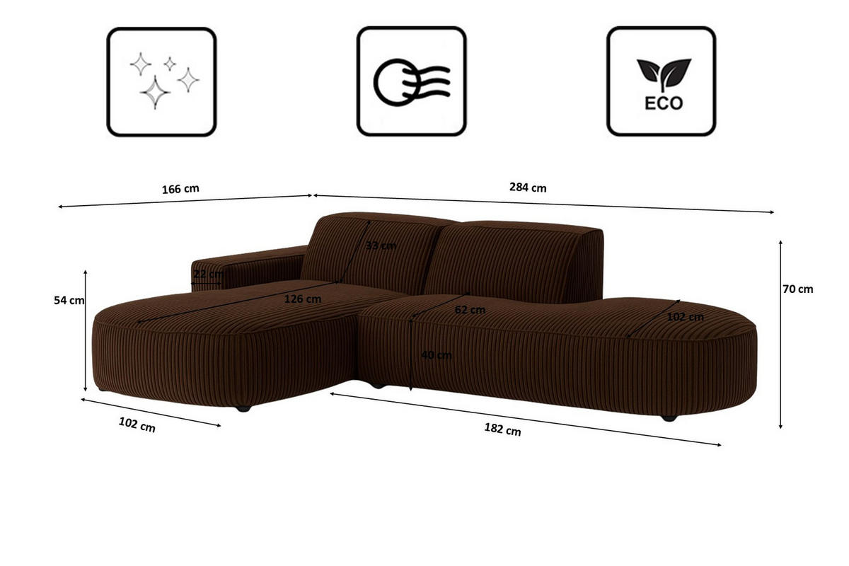 ECKSOFA Cursal Atelier, Stoff Poso, Braun, Links - Braun, Holz (284/166cm) - Kaiser Möbel
