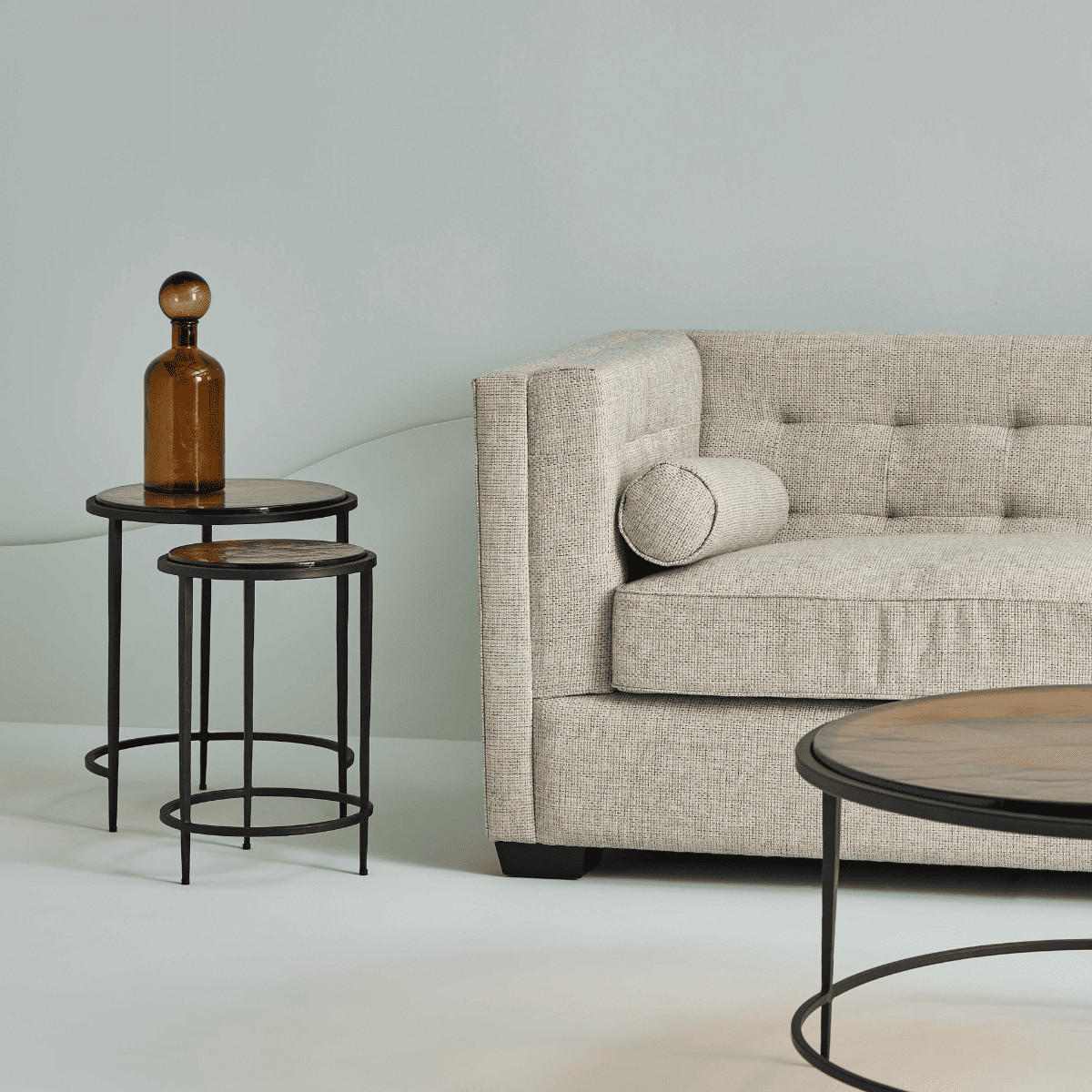 BEISTELLTISCHE für Sofa aus Rauchglas und schwarzem Metall D44 cm - IGLOO - Schwarz, Metall (51/51/53cm) - Signature