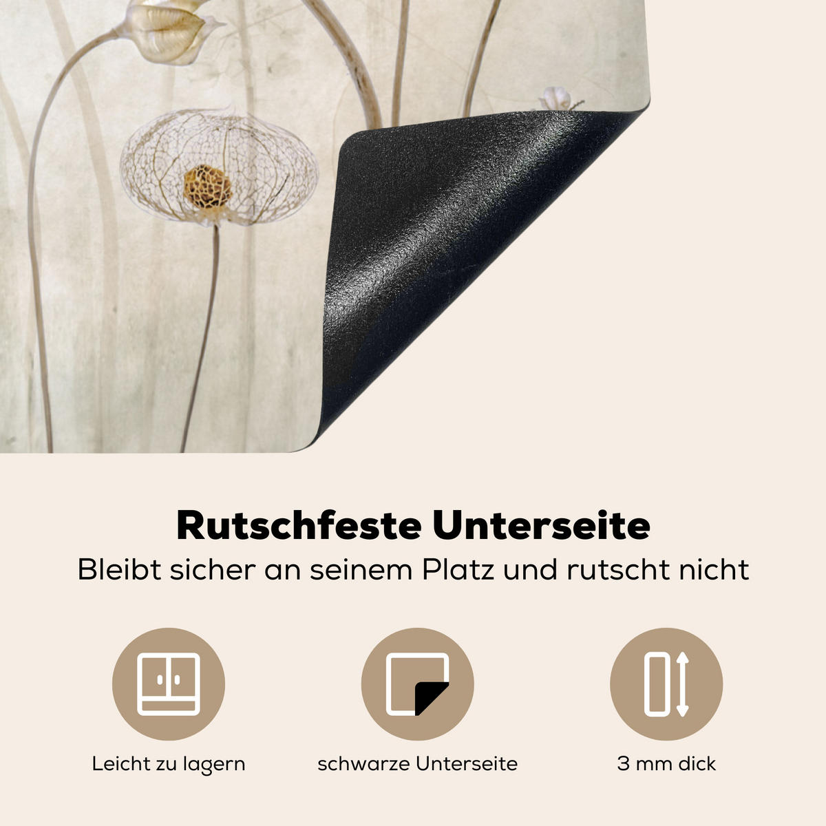 HERDABDECKPLATTE Blumen - Aquarell - Stilleben - Braun - Vintage 70x52 cm - Sandfarben, Kunststoff (70/0.2/52cm) - MuchoWow