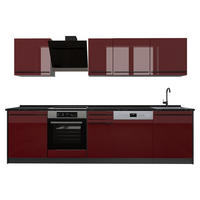 KÜCHENZEILE R-Line, Rot Hochglanz/Anthrazit, 280 cm ohne Arbeitsplatte - Anthrazit/Rot, Holzwerkstoff (280/206.8/46cm) - Vicco