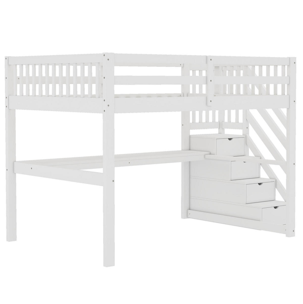 HOCHBETT aus Kiefernholz und MDF 140x200 cm Weiß mit Stauraumtreppe und Schreibtisch - Weiß, Holzwerkstoff (140/200cm) - IVMEU