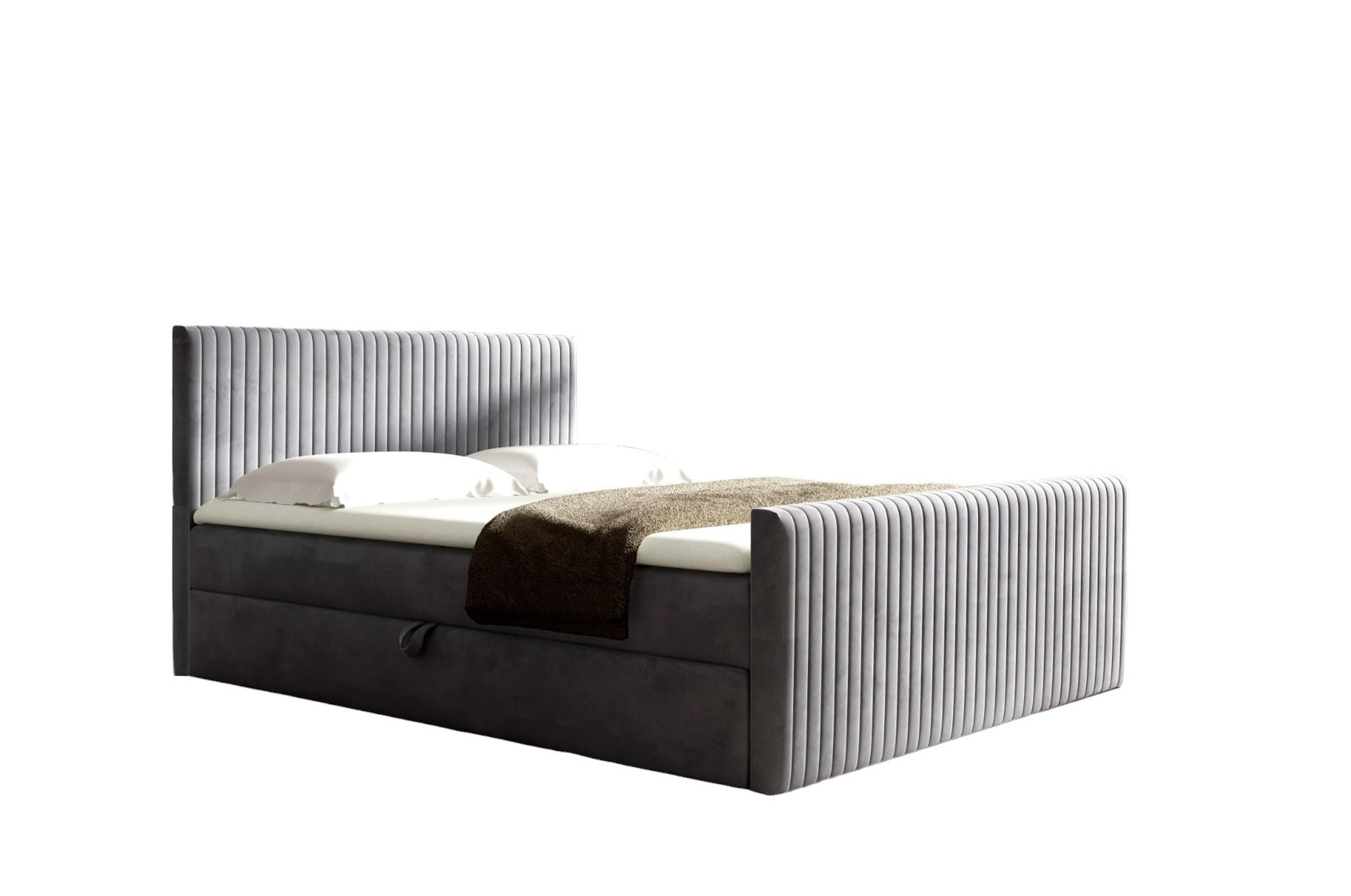 BOXBETT Adrien In Stoff überlänge - Hellgrau, Holzwerkstoff/Textil (200/220cm) - Fun Möbel