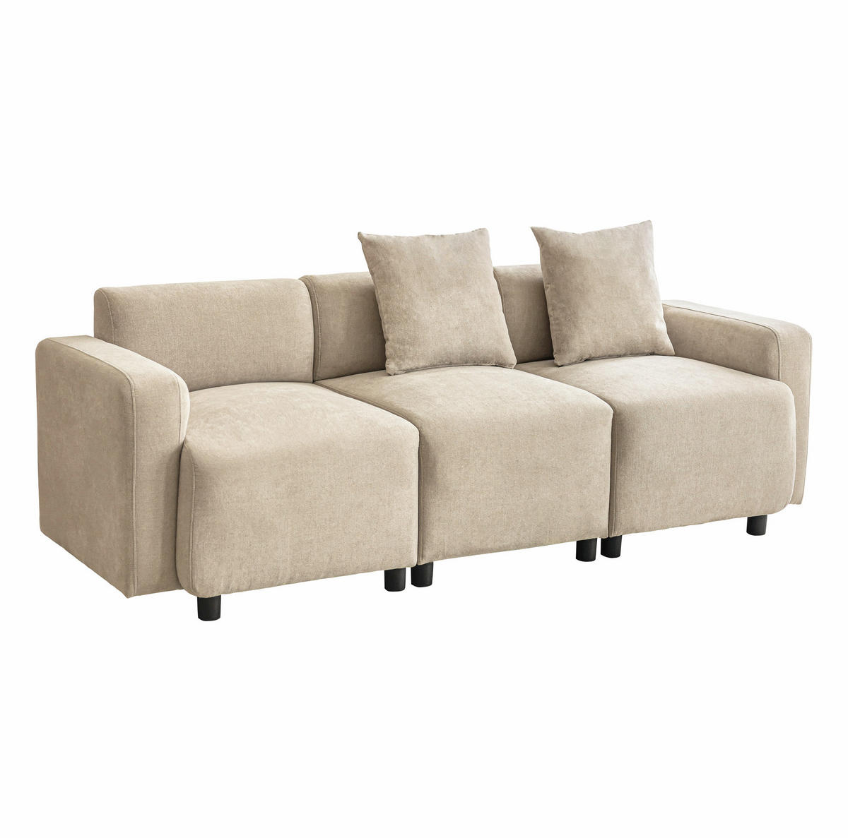 SOFA 3-Sitzer 211 x 67 x 71 cm Chenille Beige mit 2 Kissen - Beige, Kunststoff (211/71/67cm) - Meubliv