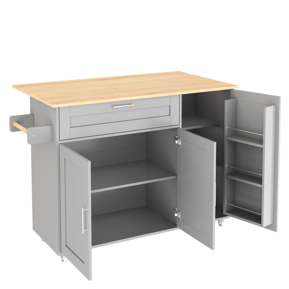 KÜCHENWAGEN mit klappbarer Arbeitsplatte 132,5 x 44(70) x 90 cm Grau - Grau, Holz (44/90/132.5cm) - Beauniv
