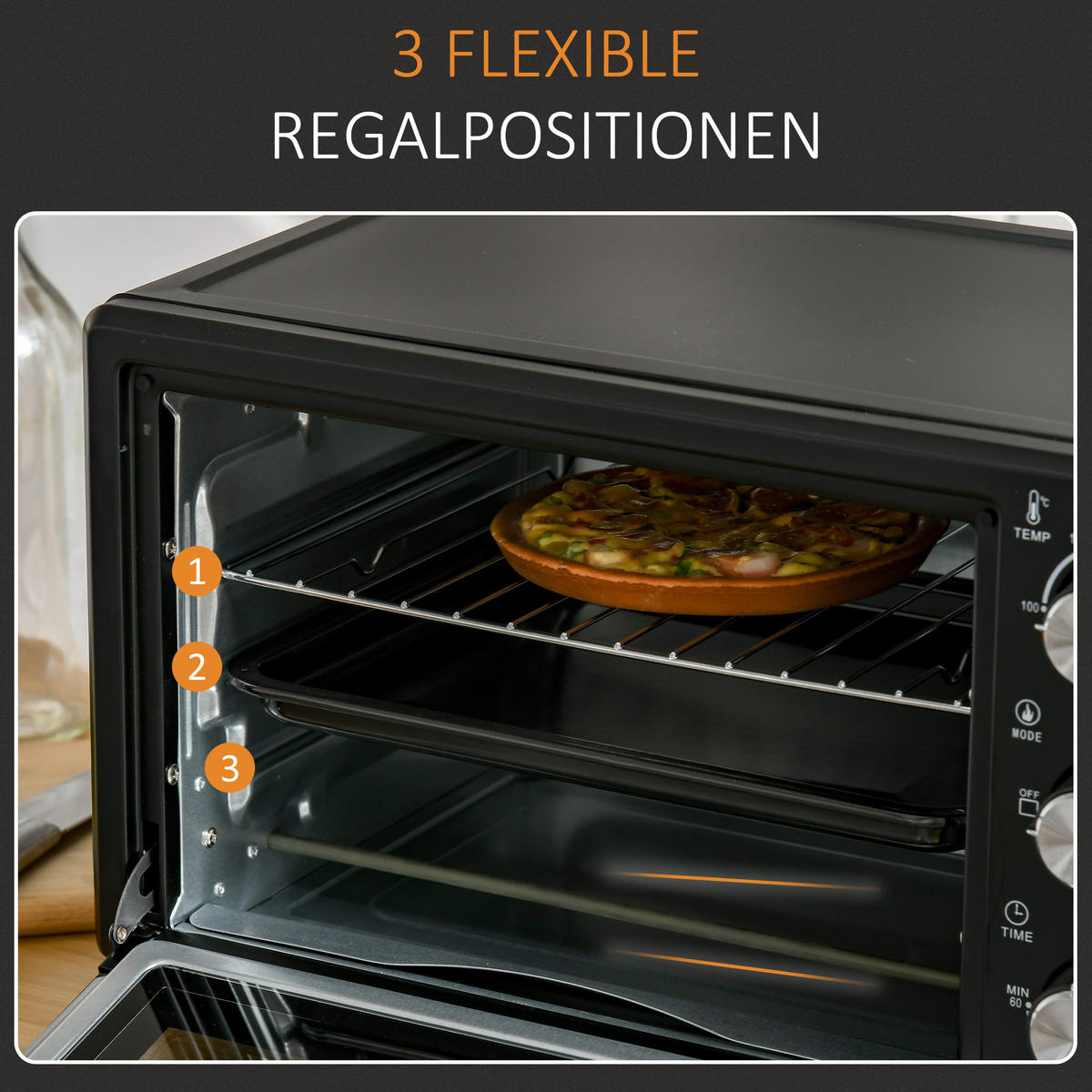 MINIBACKOFEN Metall Edelstahl Schwarz - Schwarz, Metall (46/38.5/29cm) - HOMCOM