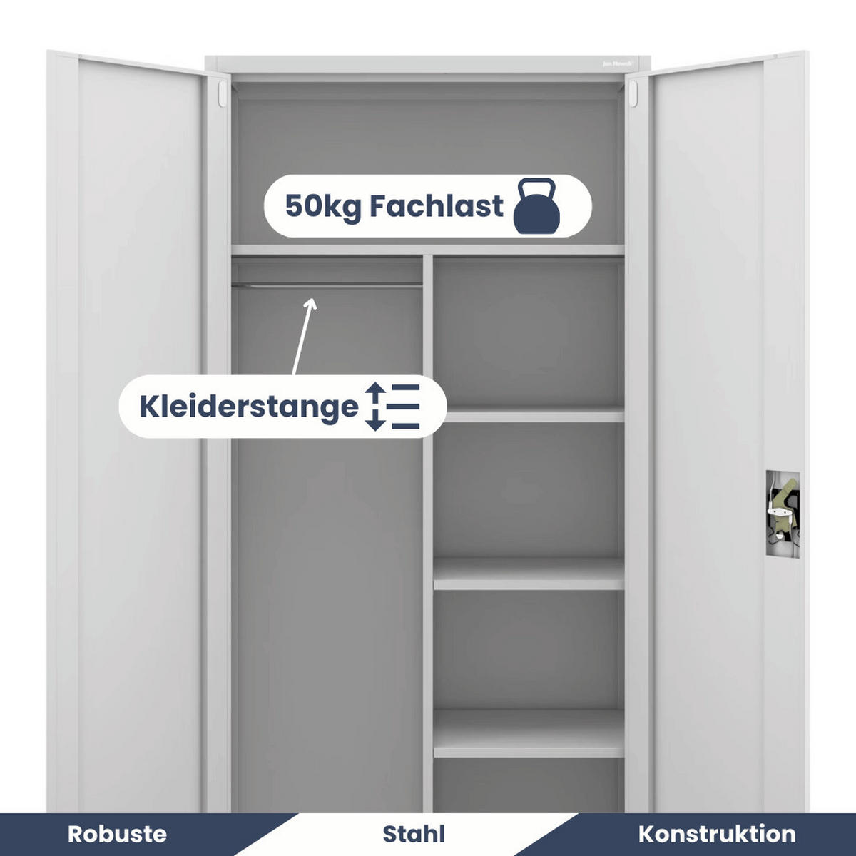 MEHRZWECKSCHRANK Metall abschließbar REKL 185x90x45cm Grau - Grau, Metall (90/185/45cm) - DELUKE