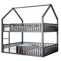 ETAGENBETT aus Metall 140x200 cm Schwarz mit Hausrahmen, Frontleiter und Sicherheitsgeländern - Schwarz, Metall (140/200cm) - Modfu