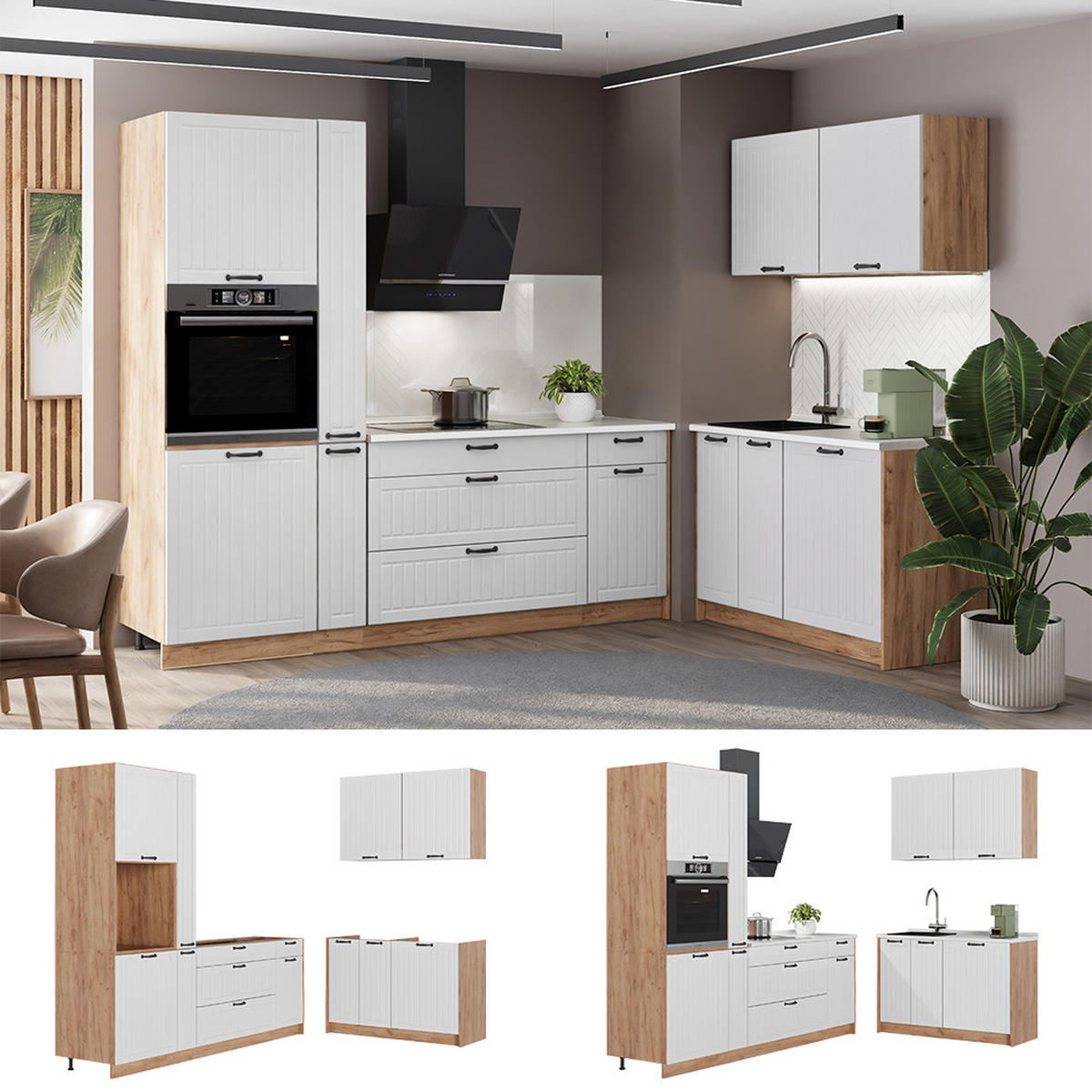 KUCHYŇA Fame-Line, Biely vidiecky dom/Dub Goldkraft, 220 x 120 cm bez pracovnej dosky - biela/dub medový, kompozitné drevo (220/206.8/51.6cm) - Vicco