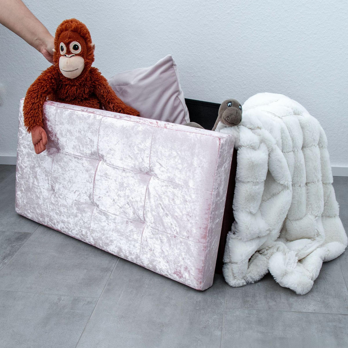 SITZBANK Faltbar mit Samtbezug 76/38/38 cm (Rosa) - Rosa, Karton (38/38/76cm) - Intirilife