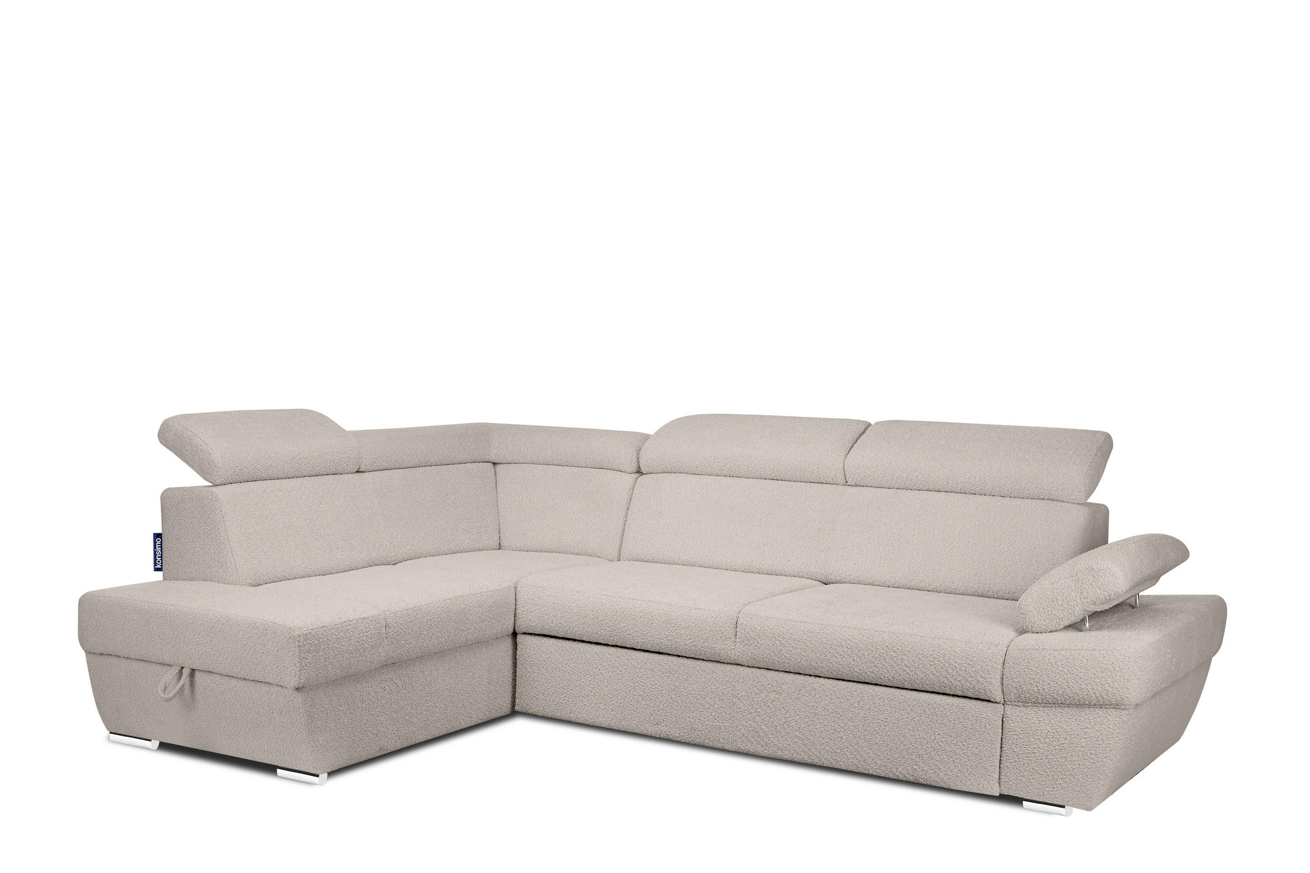 SCHLAFECKSOFA RATLO links 4/5-Sitzer mit Bettkasten, Ecru - Ecru/Silberfarben, Textil (270/190cm) - KONSIMO®