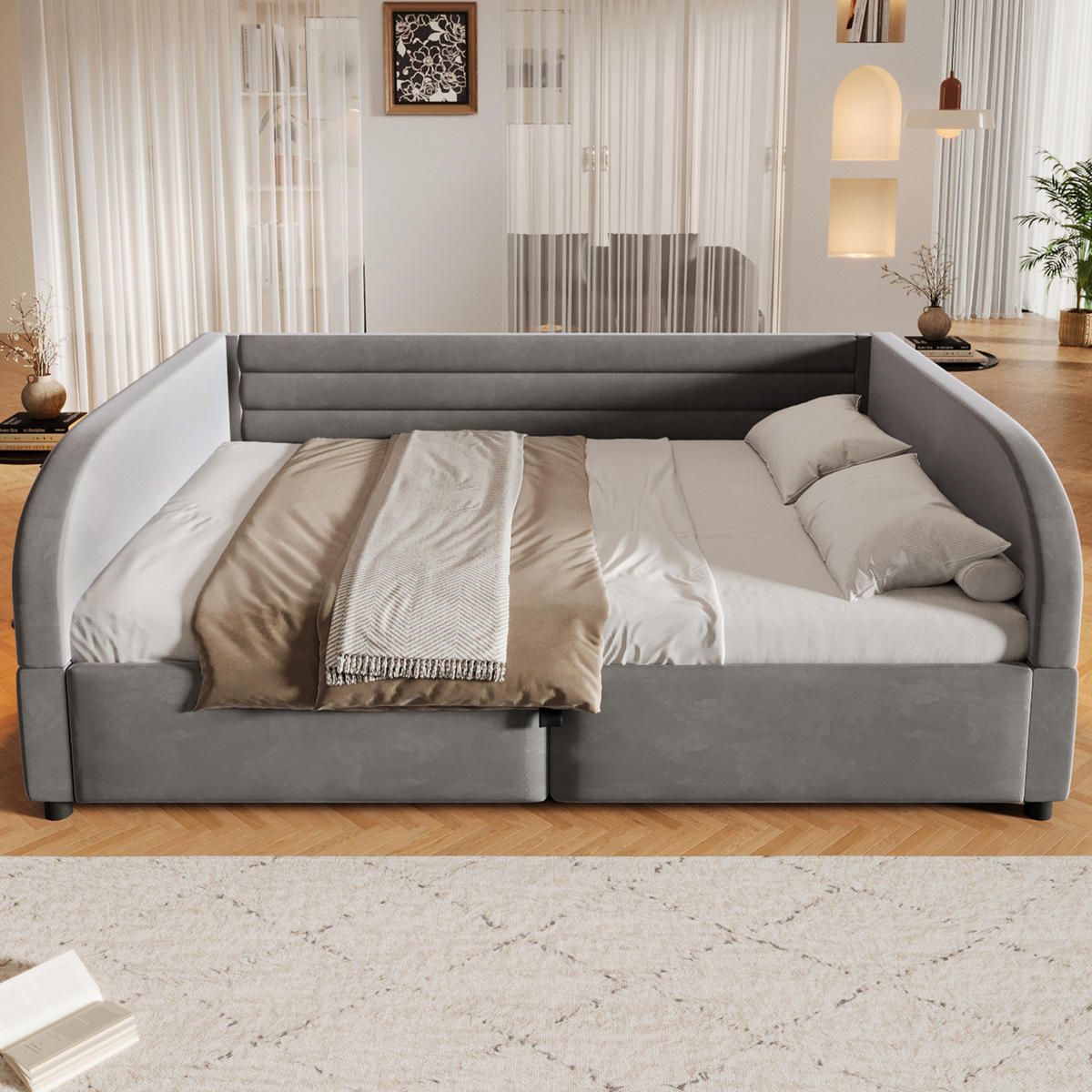 POLSTERBETT 140/200 cm Grau mit Hydraulik, LED und Stauraum - Grau, Textil (140/200cm) - MIVRAY