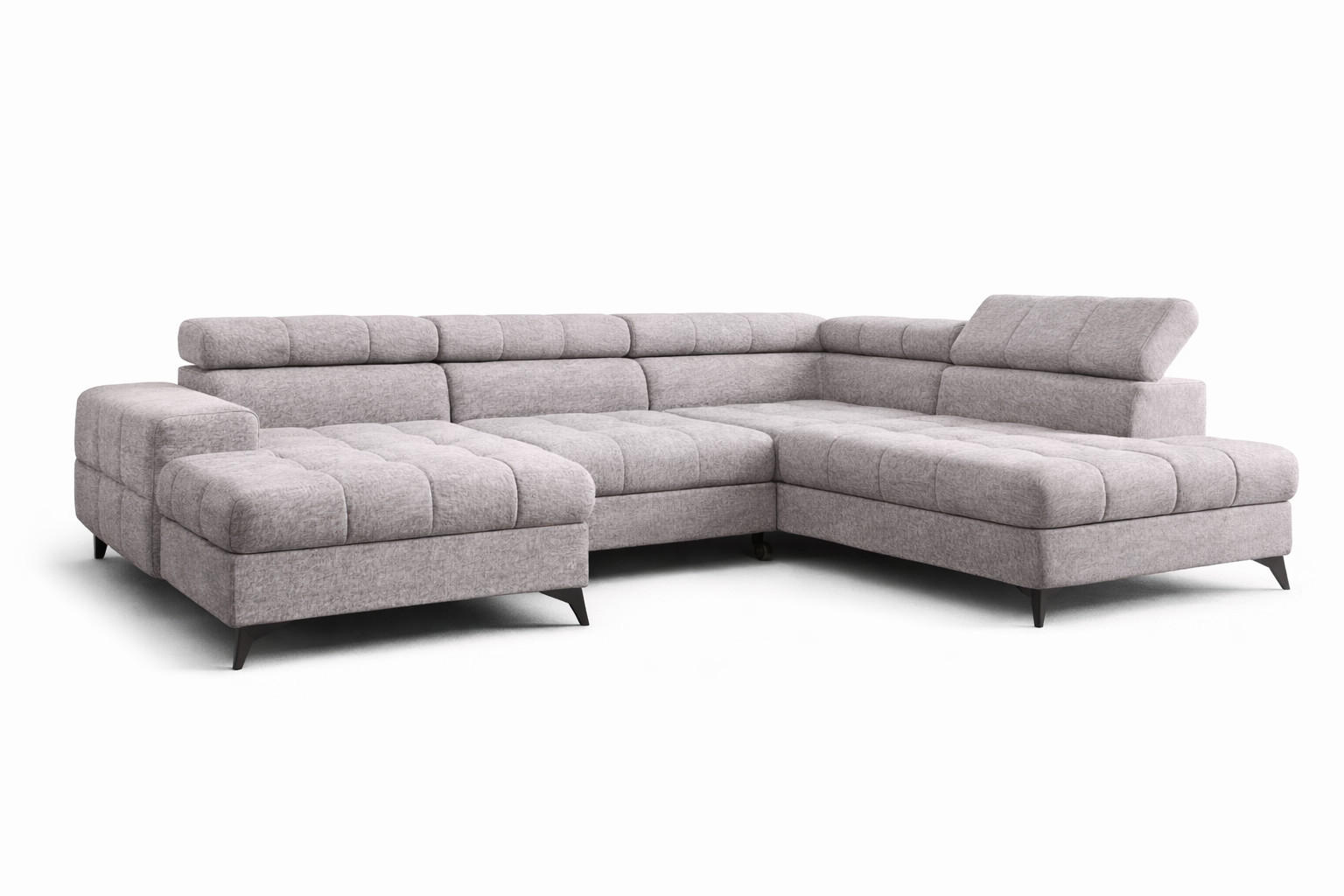 ECKSOFA PUDDING U Wohnlandschaft mit Schlaffunktion & Bettkasten Velour - Grau, Holz/Metall (350/203cm) - Muffo