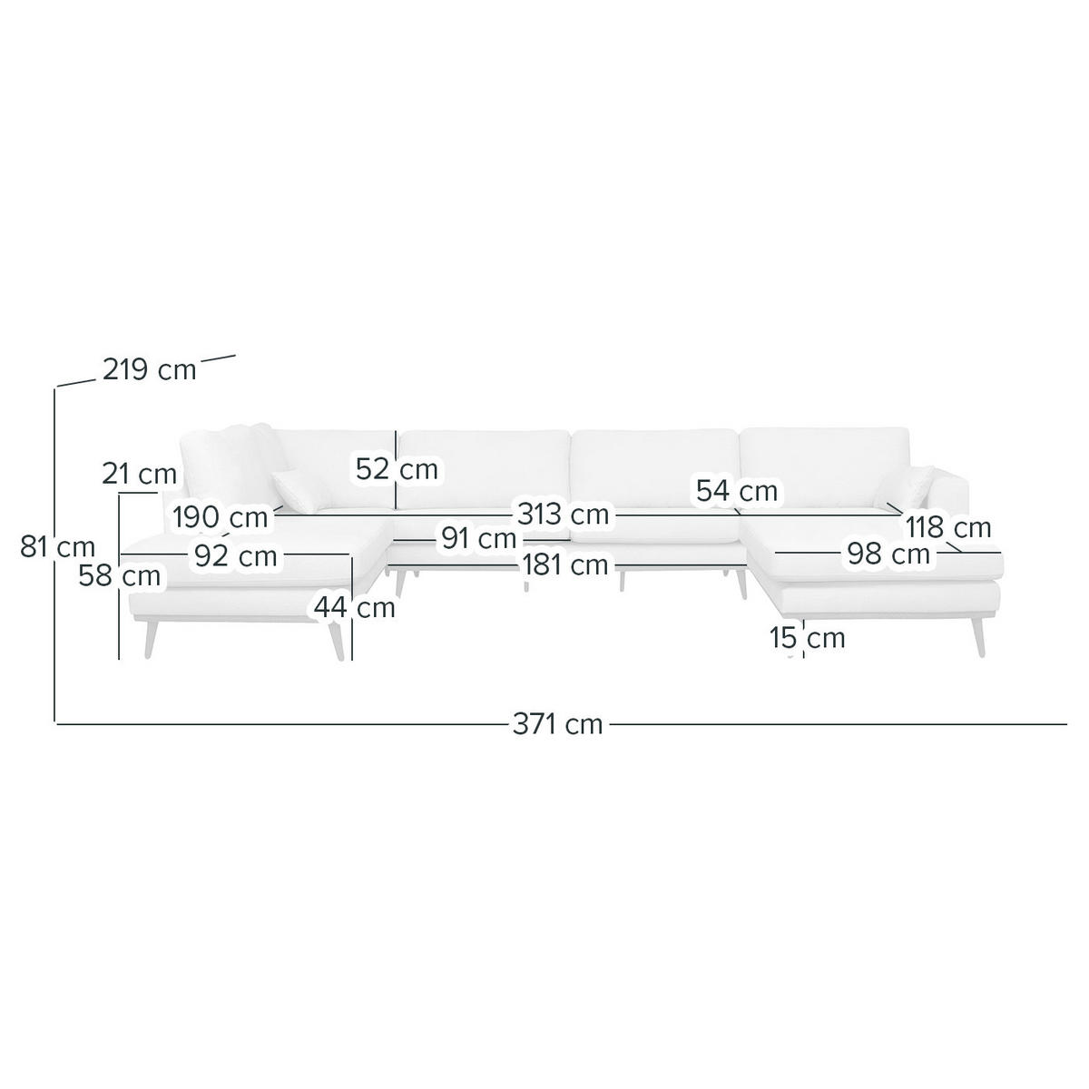 WOHNLANDSCHAFT mit Longchair - Eichefarben/Anthrazit, Naturmaterialien/Eichenholz (371/81/219cm) - home24