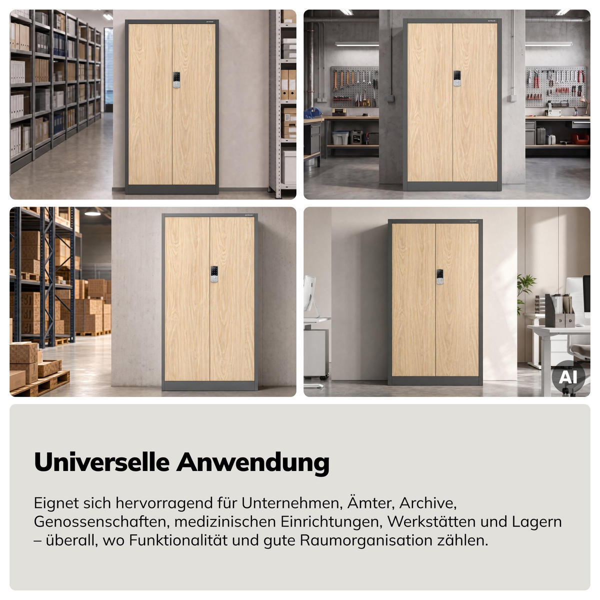 BÜROSCHRANK mit Zahlenschloss DANIEL 185x90x40 cm - Anthrazit/Sonoma Eiche, Metall (90/185/40cm) - Jan Nowak
